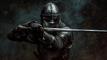 Warrior Knight in Battle -, warrior, knight, armor, helmet, sword HD wallpaper