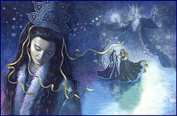 A symbiosis of nature, winter, blue, beauty, nice, crown, father frost, jack frost, painting, fine art, magical, snow, snowing, ruth sanderson, white, magic, art, cold, beautiful, mother nature, tiara, fantasy, pretty, symbiosis, nature, princess, lovely HD wallpaper