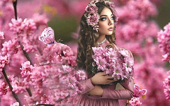 Spring Pink, butterflies, pink, pretty, gorgeous, girl, beautiful, lovely, stunning HD wallpaper