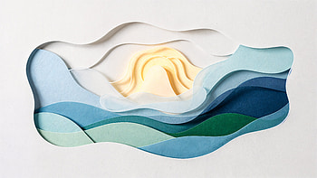Peaceful Energy — Serene Wavescape, Paper Art, Abstract Landscape, Sun, Ocean HD wallpaper
