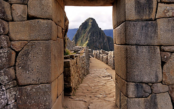 doorway in a wall in machu picchu peru, doorway, ruins, wall, ancient, stones, mountain HD wallpaper