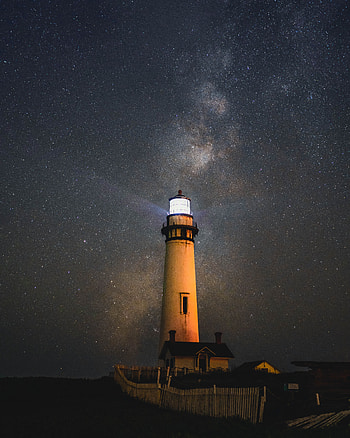 Night, Building, Dark, Starry Sky, Lighthouse HD phone wallpaper