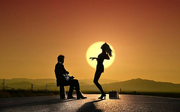 Dancing in the Sunset, shadow, dance, man, woman, sunset HD wallpaper