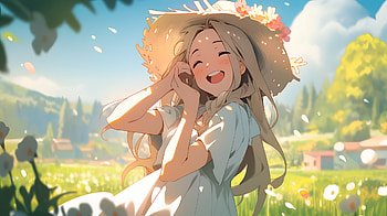 Happy Anime Girl Smiling, Anime, girl, anime girl, happiness, nature HD wallpaper