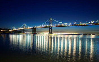 Broocklyn bridge, architecture, lights, bridge, modern, evening, ocean, usa HD wallpaper
