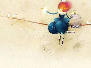 Girl with Pigeons, birdcage, lady, pigeons, tightrope HD wallpaper