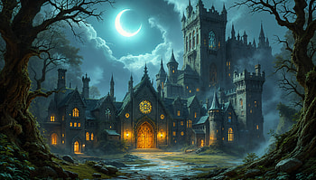 Enchanting Medieval Village - Ultra, medieval village, castle, moonlight, fantasy, haunted HD wallpaper