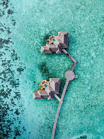 Nature, Water, View From Above, Pier, Ocean, Bungalow HD phone wallpaper