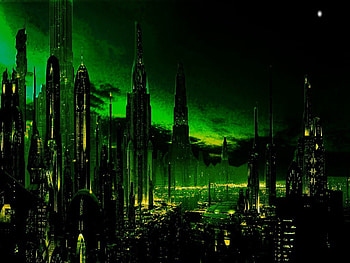 Ciudad estilo Matrix xD, futurista, cyti, verde, edificios, buildings, neon, green, ciudad, cool, futuristic HD wallpaper