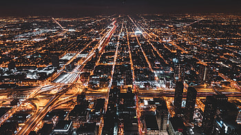 Aerial view, dark, buildings, cityscape HD wallpaper