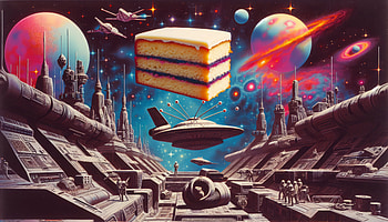 Cosmic Delight: Sponge Cake Space Odyssey, sponge cake, space, cake, Science Fiction, planet HD wallpaper