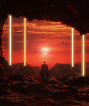 Sunset, Rocks, Dark, Silhouette, Cave HD phone wallpaper