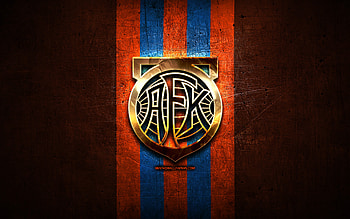 Aalesund FC, golden logo, Eliteserien, orange metal background, football, norwegian football club, Aalesunds FK logo, soccer, Aalesunds FK HD wallpaper