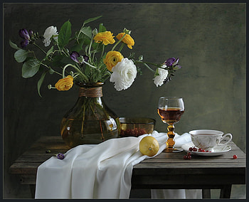 still life, bouquet, gentle, graphy, tea, nice, flower, lemon, coffee, , vase, beautiful, cup, elegant, cool, flowers, harmony, drink HD wallpaper