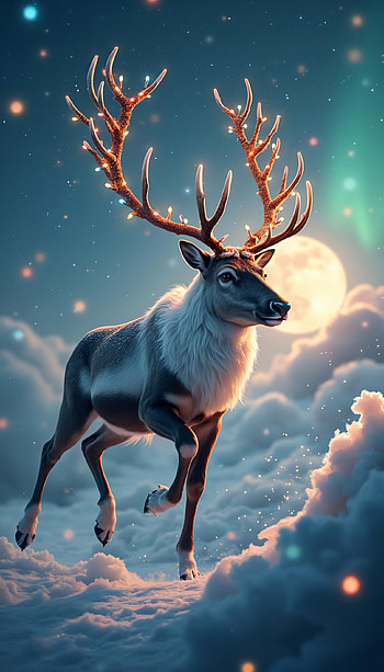 Christmas Reindeer, Christmas, full moon, winter HD phone wallpaper