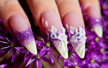 Purple, pink, nails, flower, hand HD wallpaper
