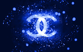 Chanel dark blue logo, , dark blue neon lights, creative, dark blue abstract background, Chanel logo, fashion brands, Chanel HD wallpaper