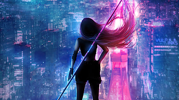 Girl Hair Flowing Neon City, artist, artwork, artstation, neon, cyberpunk HD wallpaper
