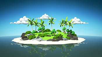 Clouds, Palms, 3D, Island HD wallpaper