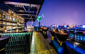 Twilight sky bar, Rooftop views, Night scenery, Relaxation HD wallpaper