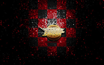 Indy Fuel, glitter logo, ECHL, red black checkered background, hockey, american hockey team, Indy Fuel logo, mosaic art HD wallpaper