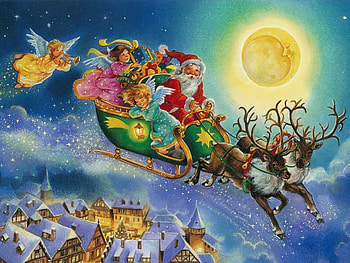 Santa is coming, holiday, moon, fantasy, deer, christmas, fly HD wallpaper