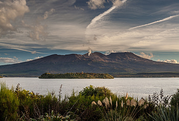 Nature, Grass, Mountains, Sea, Volcano HD wallpaper