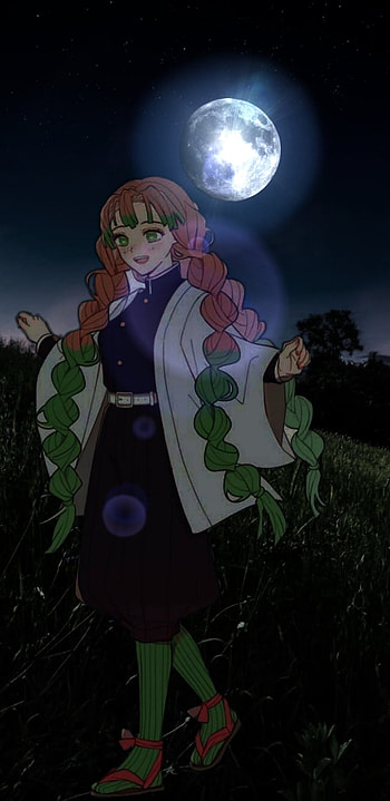 Mitsuri Kanroji, sky, moon HD phone wallpaper