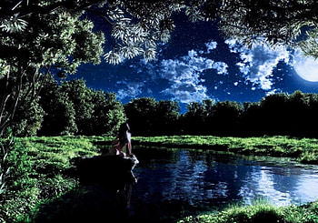 Alone at full moon, color, expression, , new HD wallpaper