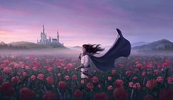 Rose field, man, flower, field, elizabeth peiro, luminos, frumusete, rose, summer, pink, fantasy, vara HD wallpaper