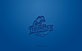 Wichita Thunder, creative 3D logo, blue background, ECHL, 3d emblem, American Hockey Club, Wichita, USA, 3d art, hockey, Wichita Thunder 3d logo HD wallpaper