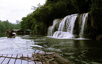 Nature, Boats, Pier, Waterfall, Gloomy, Rope HD wallpaper