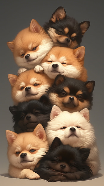 Cute Pomeranian Pile-Up, Pomeranian, dog HD phone wallpaper