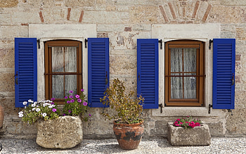 Windows, shutters, flowers, house HD wallpaper