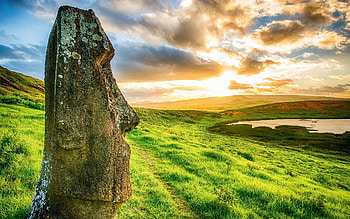 Iconic stone figures, Enigmatic Easter Island, Majestic sculptures, Cultural heritage HD wallpaper