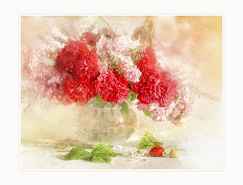 still life, bouquet, strawberry, gentle, graphy, beauty, nice, rose, flower, fruit, , white, roses, elegantly, beautiful, pink, pretty, red, cool, flowers, lovely, harmony HD wallpaper