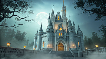 Cinderella Castle Ultra – Enchanted Nightscape, Cinderella Castle, castle, night, moon, fog HD wallpaper