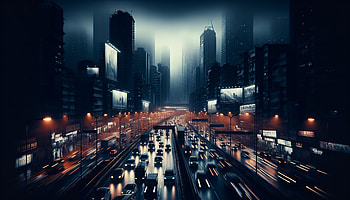 Bustling City Traffic, traffic, cityscape, nighttime, skyline, urban HD wallpaper