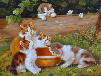 Kittens & Butterflies, cats, cute, paintings, fluffy, kittens, love four seasons, draw and paint, butterfly designs, lovely HD wallpaper