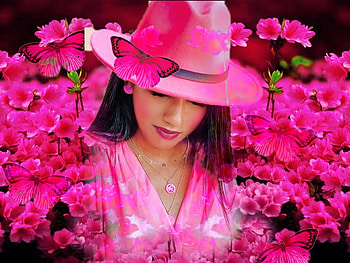 Delicate Hot Pink, pink, white, black, vivid, bright, bold, girl, colorful, vibrant, butterflies HD wallpaper