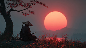 Ronin Samurai At Red Sunset, ronin, samurai, red, sunset, artist, artwork, art, digital-art, ai, deviantart HD wallpaper