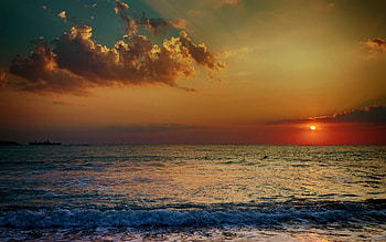 Sunset, nature, water, beach HD wallpaper