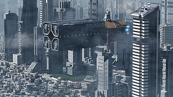 The Future of Deliveries, Sci Fi, spaceship, futuristic city, skyscraper HD wallpaper