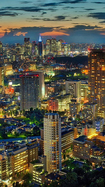 Tokyo at night, Man-made cities, Skyscraper skyline, City lights HD phone wallpaper