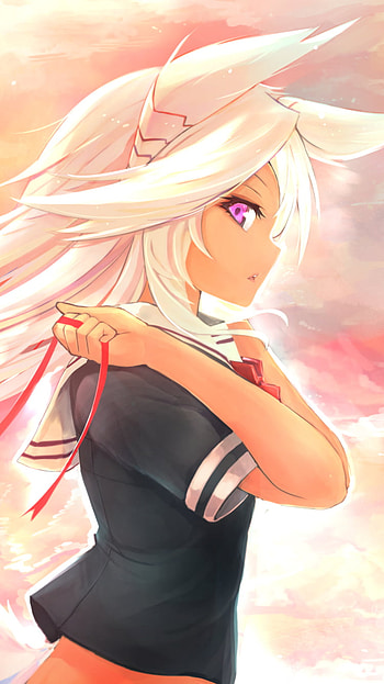 Blonde neko, cat girl, pink eyes, Anime, girl, anime girl HD phone wallpaper