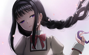Homura Akemi, purple eyes, The Puella Magi, protagonist, Mahou Shoujo Madoka Magica, manga, Akemi Homura, artwork, Homura Akemi The Puella Magi HD wallpaper