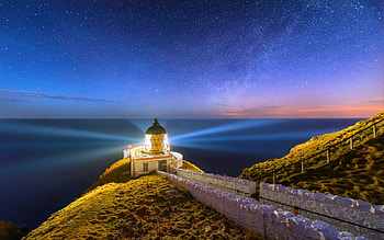 nature, Landscape, Lighthouse, Scotland, Starry Night, Sea, Long Exposure HD wallpaper