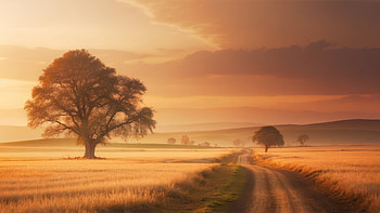 Golden Sunset Drive: Serene Tree-Lined Dirt Road Landscape, landscape, tree, dirt road, nature HD wallpaper