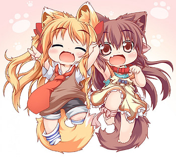 Kitsune, nekomimi, blond hair, blonde, cute, long hair, nice, blonde hair, female, brown eyes, sweet, blond, neko mimi, girl, tail, adorbale, kawaii, anime girl, neko, anime, pretty, ears, brown hair, lovely HD wallpaper