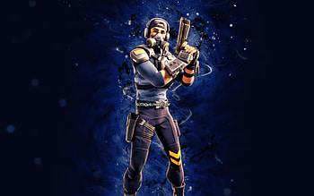 Bravo Leader, , blue neon lights, Fortnite Battle Royale, Fortnite characters, Bravo Leader Skin, Fortnite, Bravo Leader Fortnite HD wallpaper